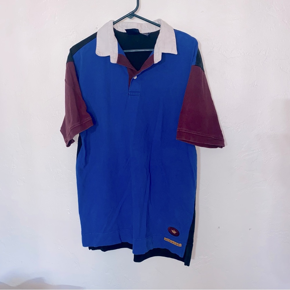 Vintage 80’a Dockers Colorblock Polo Shirt Boys XL Size 20 Embroidered Logo Blue